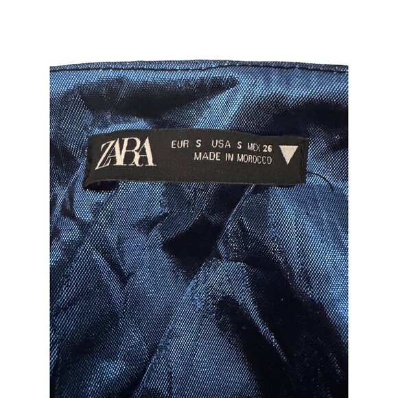 2/$30 ZARA Small Shiny Blue Puff Sleeve Wrap Dress - Picture 3 of 16